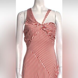 NWT Jonathan Simkhai Asymmetrical off shoulder white red stripes old money dress